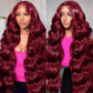 Dewyigs 99j Burgundy Lace Front Wigs Human Hair 30 Inch 13x4 Body Wave Lace Front Wigs Human Hair Pre Plucked 180 Density HD Transparent Red Colored Wigs Human Hair for Women with Baby Hair