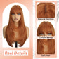 NOVFLKW Ginger Wig with Bangs for Women Long Straight Layered Hairstyle Put on Go Realistic Synthetic Heat Resistant Natural Wig for Girls Party Cosplay and Daily Use 26 inch