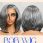 Nadula 8inch Short Salt and Pepper Glueless Side Part Grey Wig Human Hair with Blowout Face Framing Layers, 6x1.5 T Part Lace Closure Wig Pre Plucked Bleached Knots Ready to Go Short Wavy Bob Wig