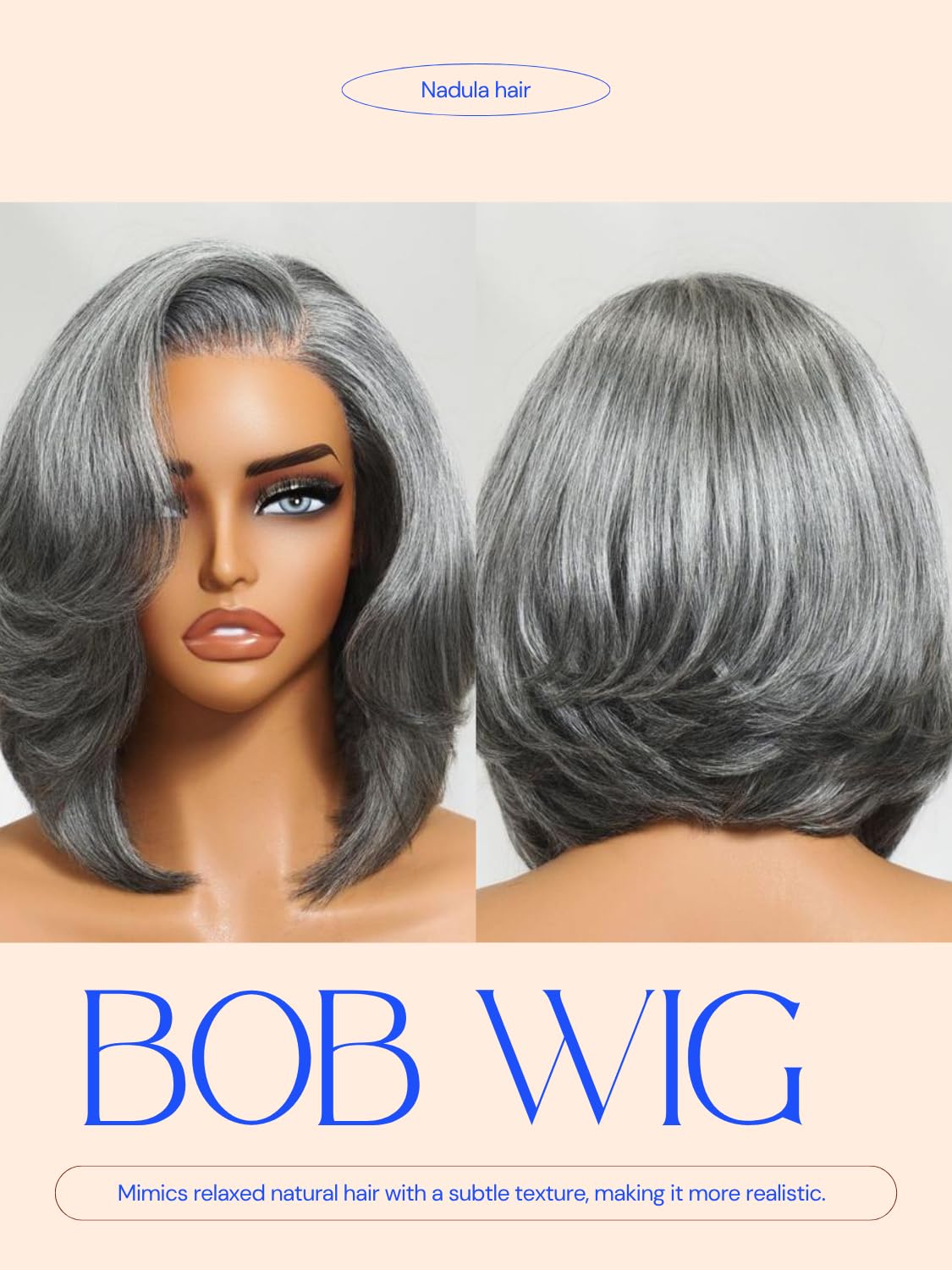 Nadula 8inch Short Salt and Pepper Glueless Side Part Grey Wig Human Hair with Blowout Face Framing Layers, 6x1.5 T Part Lace Closure Wig Pre Plucked Bleached Knots Ready to Go Short Wavy Bob Wig