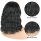 Oseti Short Curly Headband Wigs for Black Women Black Wavy Wigs with Headbands Attached Body Wave Wig Head Wrap Wigs with Ice Silk Turban Synthetic Headband Wigs for Women Short Loose Bob Wig 14Inch