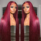 ANDRIA Lace Front Wigs Straight Hair Glueless Lace Wigs Synthetic Long Silk Straight Natural Wig Heat Resistant Fiber Red Wig With Baby Hair For Black Women 24 Inches