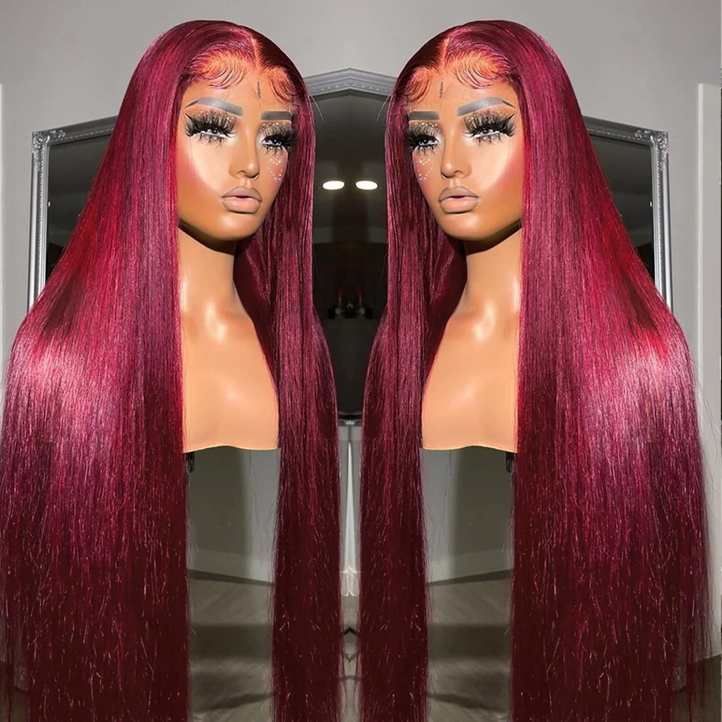 ANDRIA Lace Front Wigs Straight Hair Glueless Lace Wigs Synthetic Long Silk Straight Natural Wig Heat Resistant Fiber Red Wig With Baby Hair For Black Women 24 Inches
