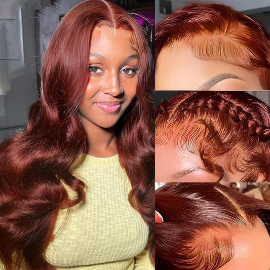 Dewyigs Reddish Brown Lace Front Wigs Human Hair Pre Plucked 180% Density 13x4 Body Wave Lace Frontal Wigs Human Hair with Baby Hair 20Inch