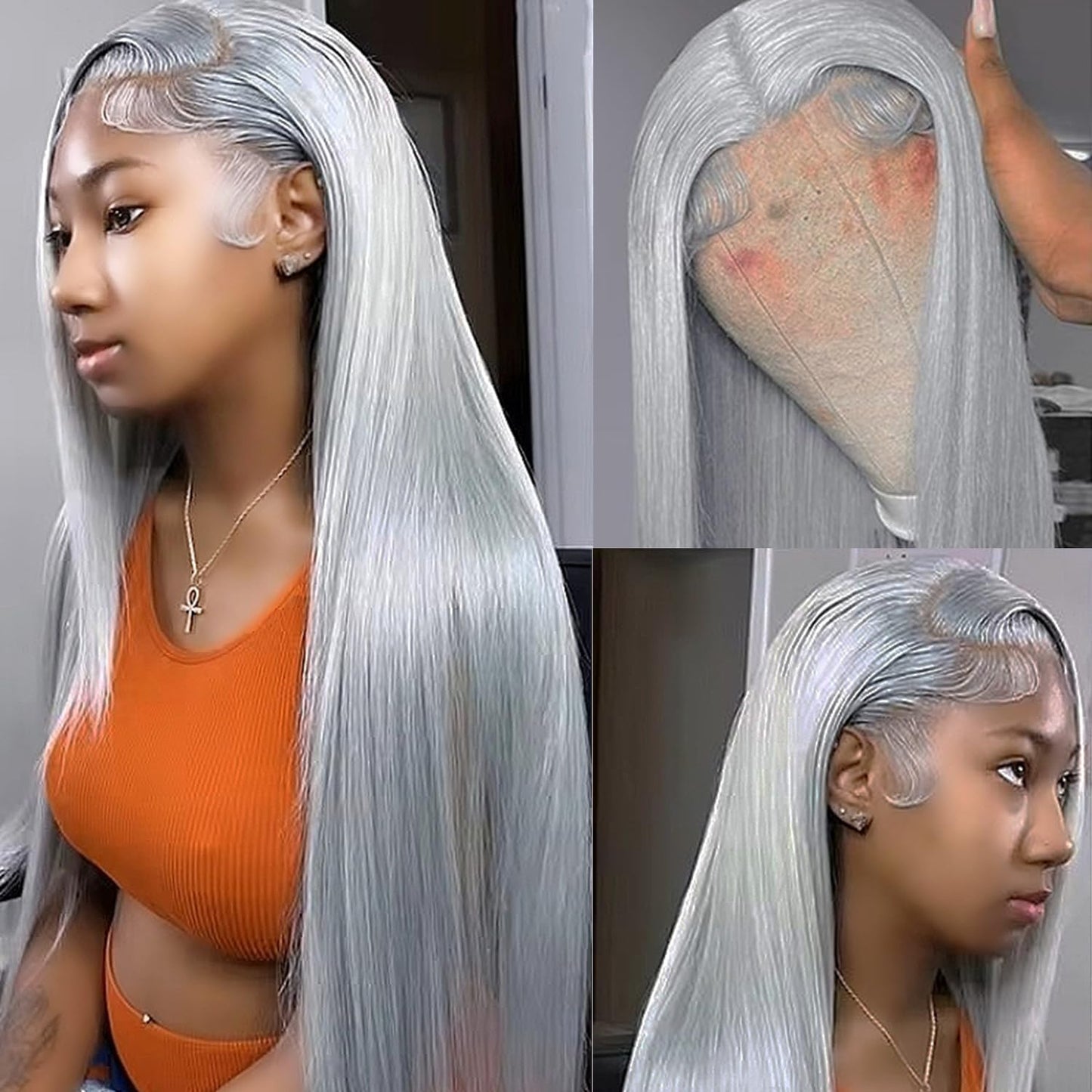 Valiilo Grey Lace Front Wig 13x6 Silver Grey Wig Human Hair Pre Plucked Straight Lace Front Wigs Human Hair 22 Inch Glueless HD Lace Frontal Wigs Colored