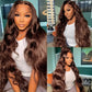 SISIFIRE 26 Inch Body Wave Lace Front Wigs for Women 13*4 Inch Heat Resistant Fiber Brown Long Loose Curly Wavy Lace Wig with Baby Hair Synthetic Lace Wig Glueless Lace Front Wig for Daily Party Use