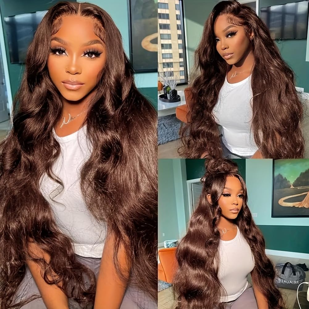 SISIFIRE 26 Inch Body Wave Lace Front Wigs for Women 13*4 Inch Heat Resistant Fiber Brown Long Loose Curly Wavy Lace Wig with Baby Hair Synthetic Lace Wig Glueless Lace Front Wig for Daily Party Use
