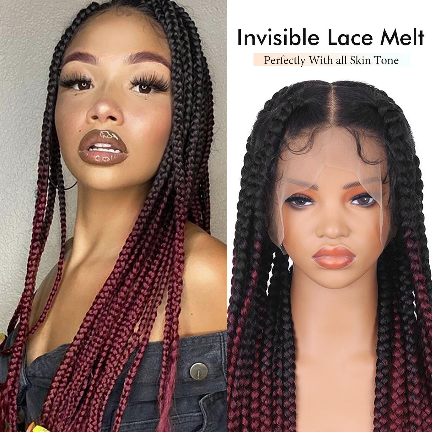 Lady Miranda Full Lace Jumbo Braided Wigs for Black Women Knotless Box Braid Wig with Baby Hair 32" Glueless Wigs Jumbo Box Braids Lace Front Synthetic Wig (1B/BUG)