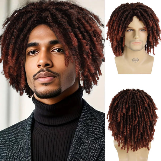 GNIMEGIL Short Fake Dreads Wigs for Men Dreadlock Wig Ombre Auburn Crochet Twist Lco Braided Wig 14 Inches African American Wigs Afro Style Synthetic Hair Rocker Costume Rasta Cosplay T1B/350 Color