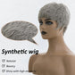 BOBCOO Short Grey Pixie Cut Wig for Black Women, Synthetic Layered Wavy Bob Hairpiece with Bangs, Light Grey Short Pixie Style (Layered)