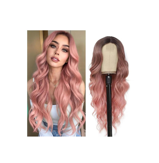 YruYptpaln Deep Wave Lace Front Wigs Wigs Glueless Wear And Go Wet and Wavy Lace Front Wigs Middle Part Wigs for White Women(Pink, One Size)