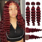 10A Brazilian Bundles and Closure Human Hair Loose Deep Wave Hd Lace Closure with Bundles 12 14 16+12inch, 99j Burgundy Red Wet and Wavy Bundle with Closure Raw Weave Bundles Human Hair with Closure