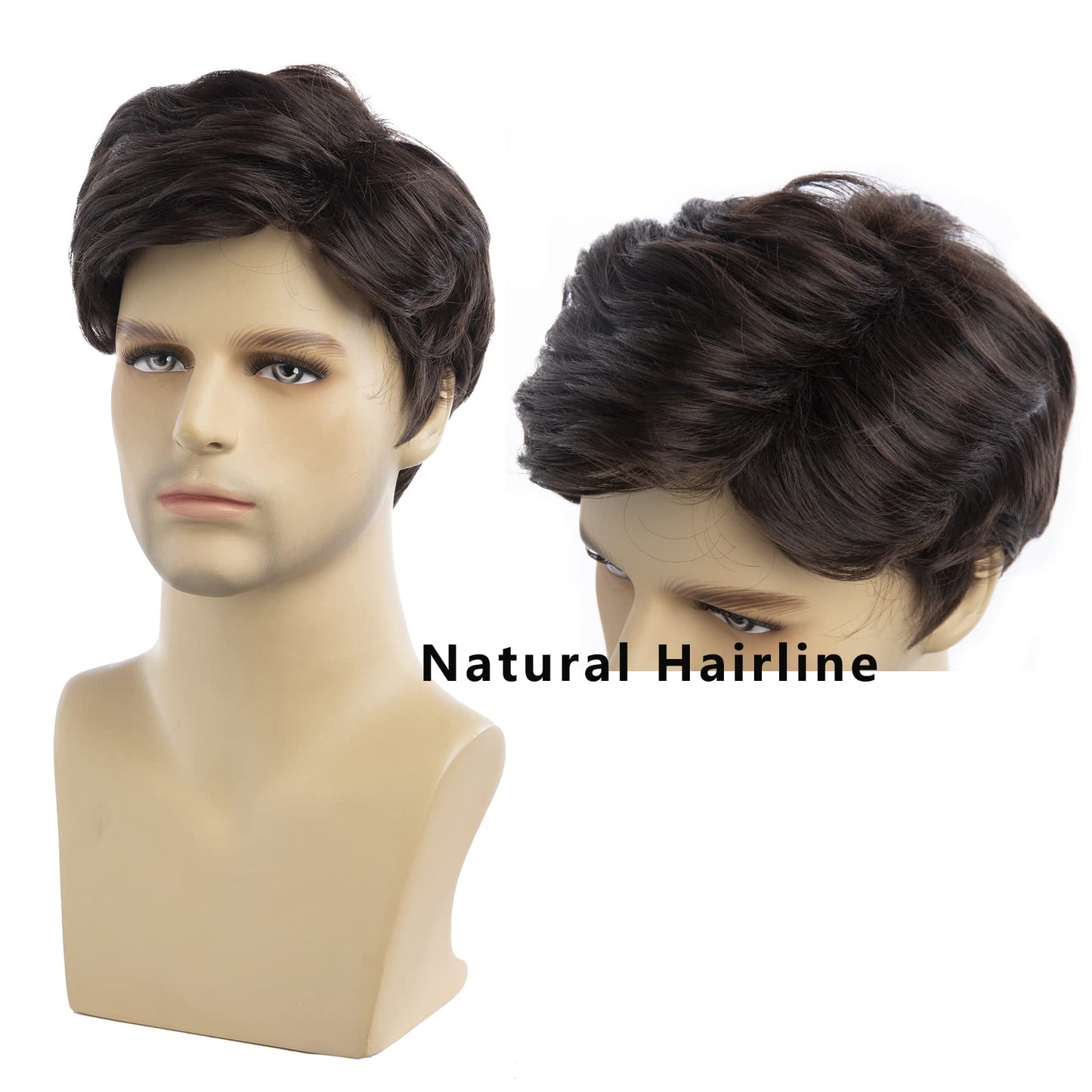 Baruisi Men Wigs Short Brown Wig Synthetic Heat Resistant Natural Halloween Cosplay Hair Wig