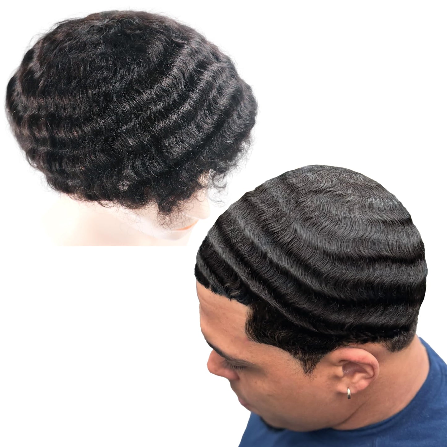 lumeng Afro Toupee Human Hair Man Weave Hair Unit PU Base 8x10inch Afro Curly Short Hair Men's Wig 1B# Off Black Men's Hair Systems Hairpiece