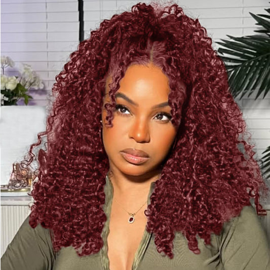 Punmasa 18 Inch Bob Wig Human Hair 13x6 Frontal Lace Wig 200% Density 99J Burgundy Lace Front Wigs Human Hair Pre Plucked Bob Wigs for Women 99J Deep Curly human hair