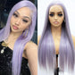 Fugady Long Light Purple Highlighted Glueless Straight Lace Front Wig Lavender 200 Density Pre Plucked Synthetic Heat Resistant Wig With Baby Hair Colorful Lace Wigs For Women Cosplay Party 26 inch