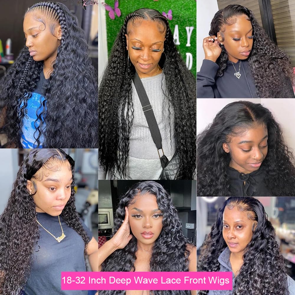 JTMMP 36 Inch Deep Wave Lace Front Wigs Human Hair Pre Plucked 13x6 HD Transparent Lace Frontal Wigs Human Hair 200% Density Deep Curly Glueless Wigs Human Hair for Women