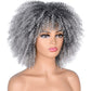 ANNISOUL 10Inch Short Curly Afro Wigs for Black Women Bomb Afro Kinky Curly Wig with Bangs Synthetic Fiber Full Wig(Ombre Grey)