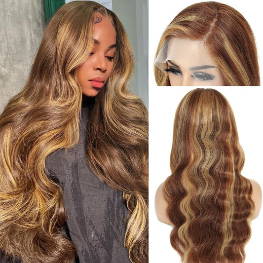Highlight Ombre Lace Front Wig Human Hair 13x4 Ombre Lace Front Wig Human Hair Pre Plucked 200% Glueless Highlight Body Wave Wigs 30 Inch