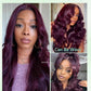 KLAIYI Black Cherry Layered Straight 13x4 Precut Lace Front Wigs Human Hair Bye Bye Knots Glueless Ready to Wear and Go Wig Drawstring Pre Plucked Bleached Dark Burgundy Wine Red Pre Everything 26Inch