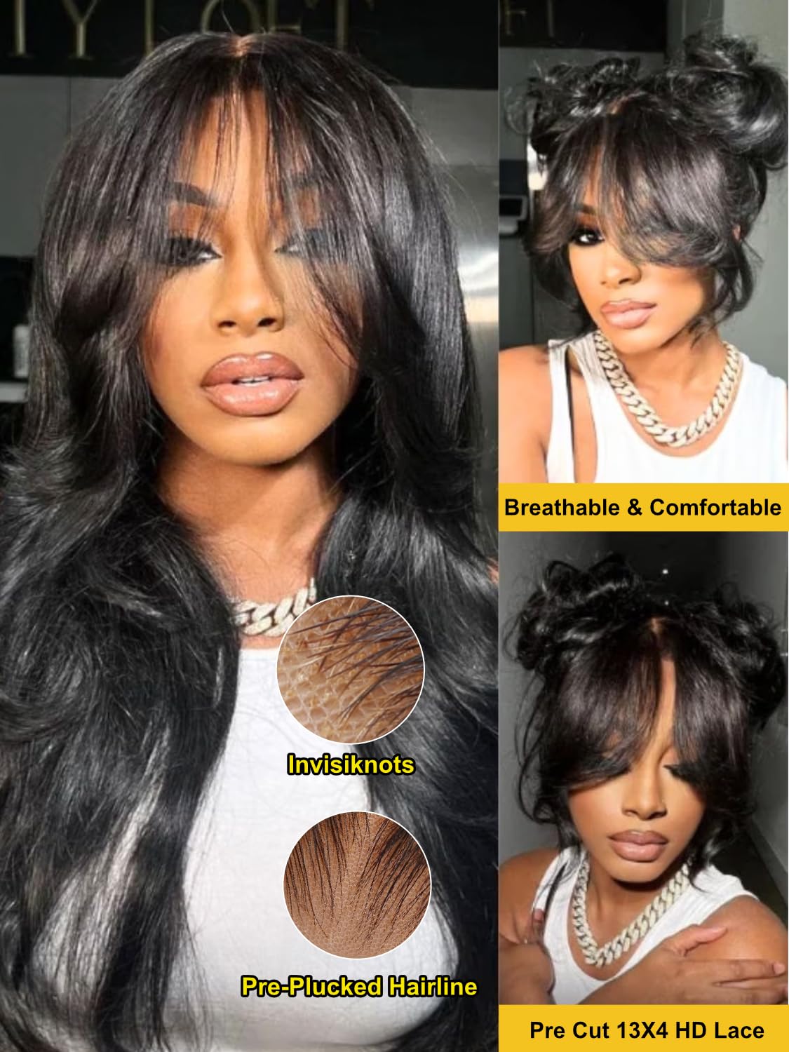 Sunber 13x4 HD Lace Loose Wave Human Hair with Drawstring Wig Upgrade 3D Cap Bye Bye Knots Pre Cut13X4 Lace Front Put On and Go 3S Wear Glueless Wigs Pre Plucked Pre Bleached Invisible Knots 22Inch
