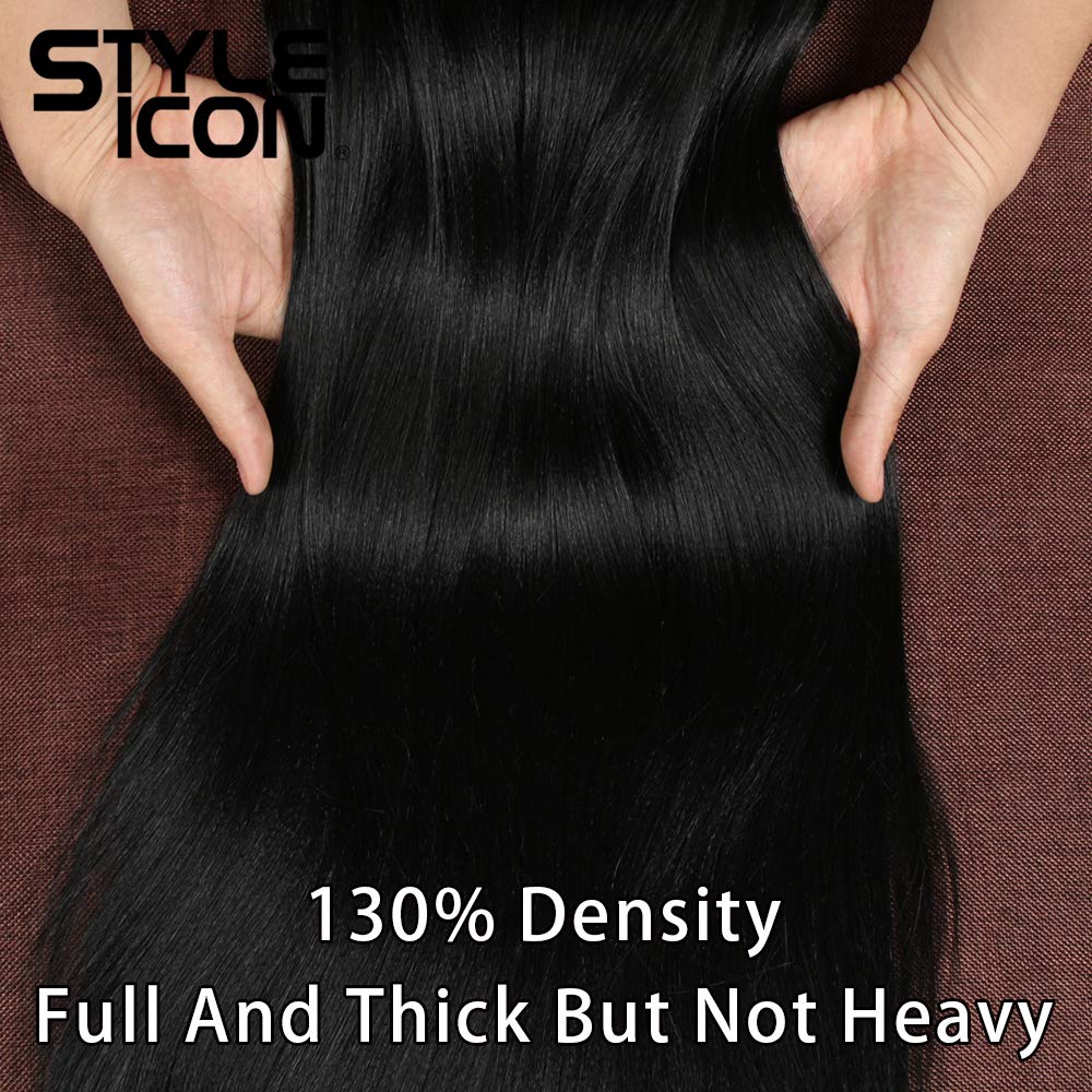 Style Icon 38" Super Long Straight Wigs Lace Front Wigs 6" Deeper Middle Part Wig Black Synthetic Wig (38", 1B)
