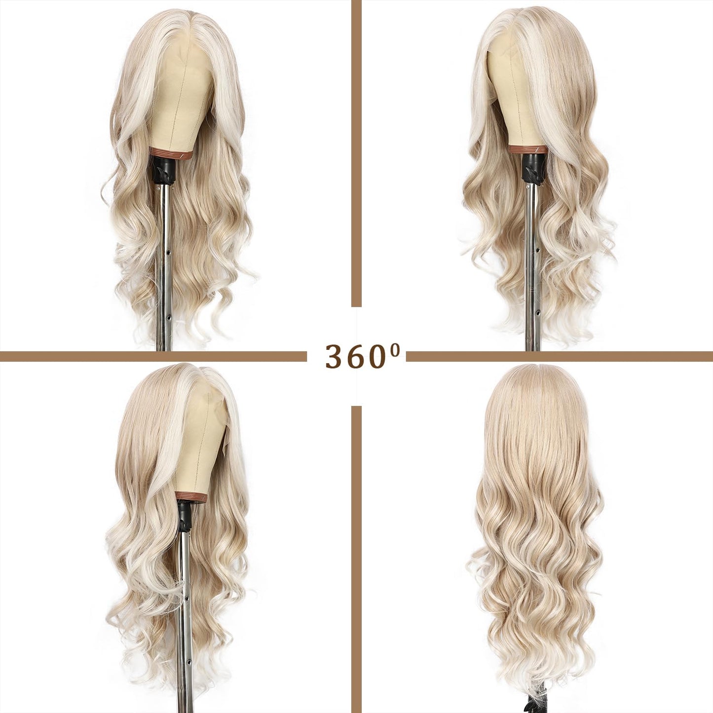SAPPHIREWIGS 13×4 Body Wave Lace Front Wig for Women Highlight Ash Blonde with White Tips Pre Plucked Hairline Long Wavy Synthetic Wigs for Daily Party Use 26inch