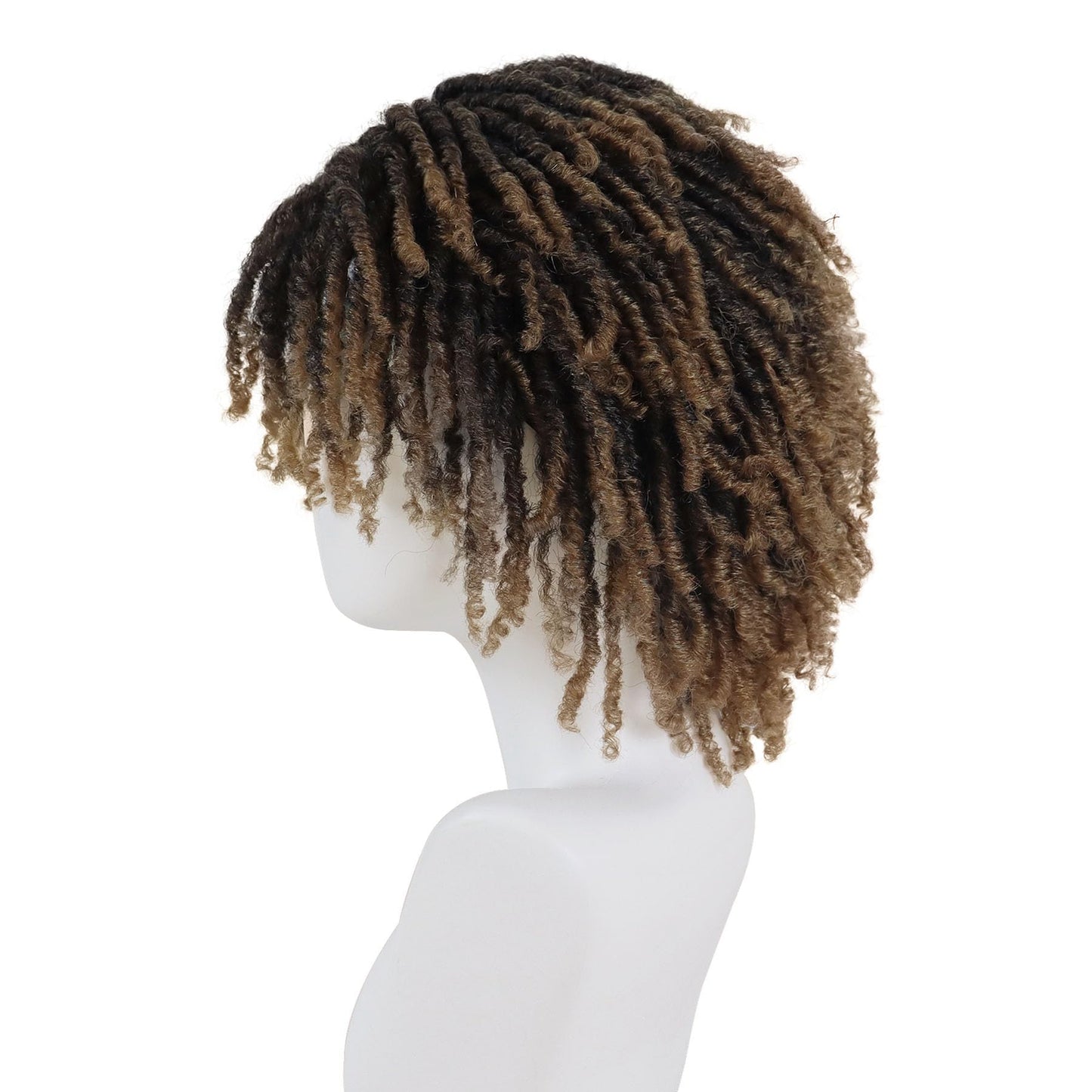 GNIMEGIL Mens Dreadlock Wig Ombre Light Brown Curly Hair Male Fake Dreads Loc Short Braided Wig with Bangs Realistic Twist Rasta Wigs Cosplay