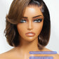 Nadula Glueless Bye Bye Knots Short Bob Drawstring Wig human Hair with Blow Out Bangs, Black to Chestnut Brown Ombre Pre Cut 7X5 HD Lace Front Wigs Pre Plucked Bleached Knots Ready to Wear 10inch