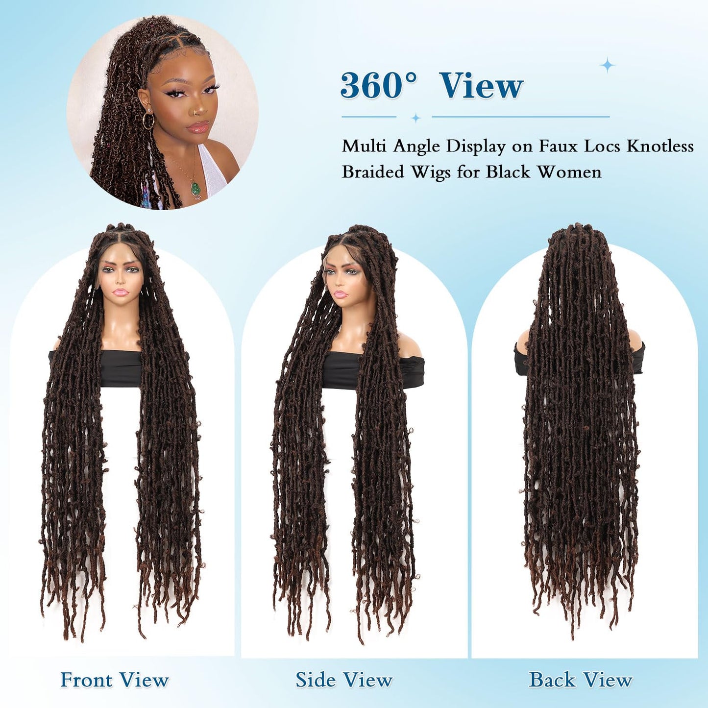 Olymei 48" Super Long Faux Locs Braided Wig Butterfly Knotless Locs Braided Wigs for Women Full Double Lace Front Braided Wigs with Baby Hair Premium Synthetic Lace Frontal Braids Wig Brown