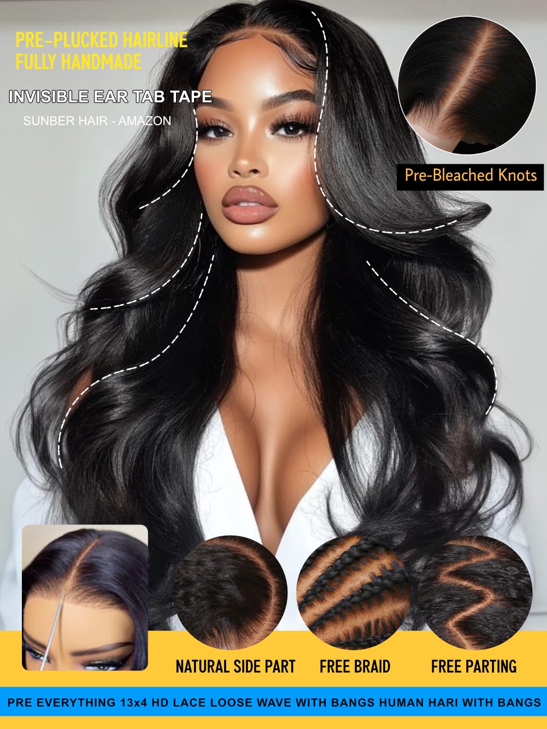 Sunber 13x4 Pre-Everything Wig With Loose Wave Face-Framing Layers And Side-Swept Bangs With Drawstring 180% Density 18Inch