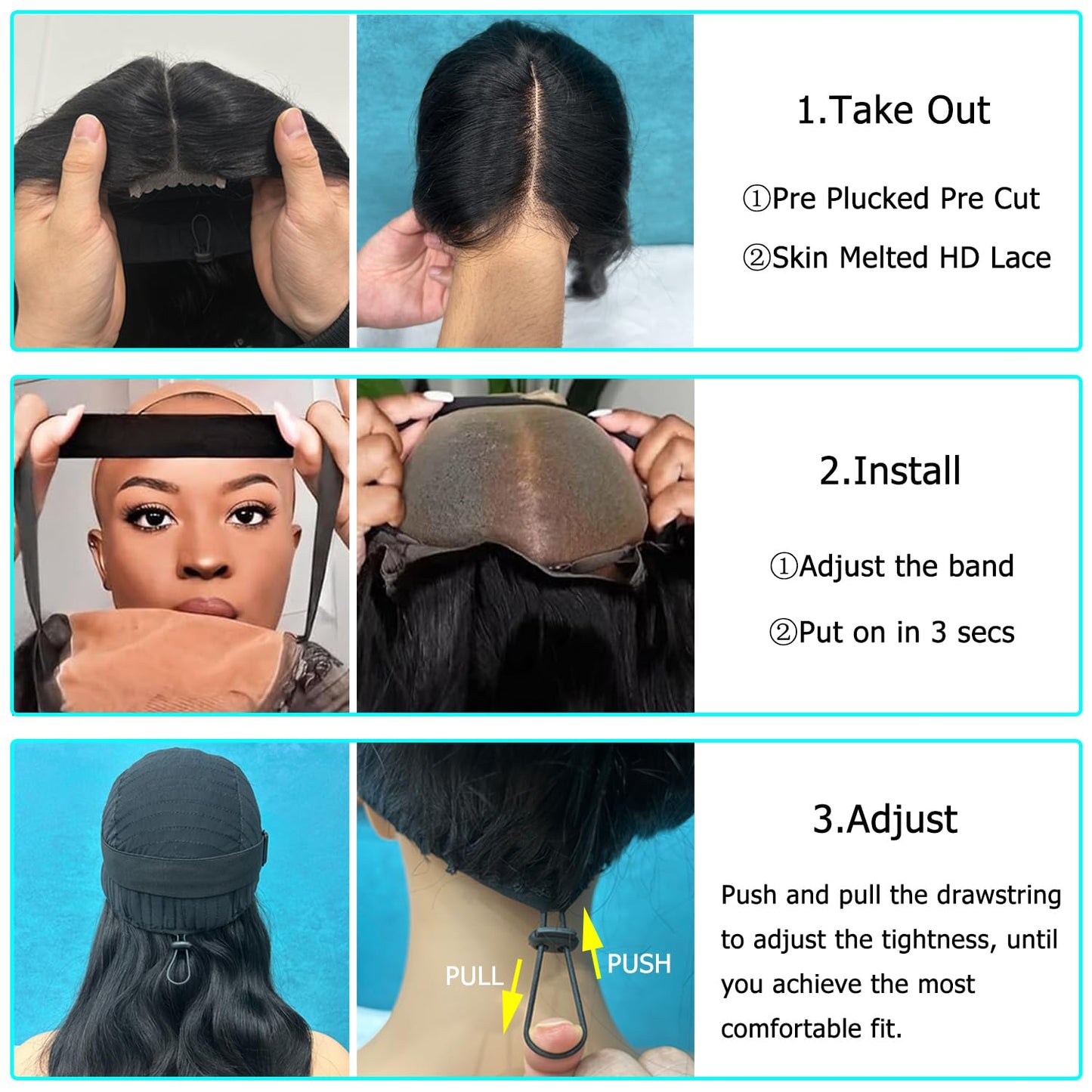 Wear and Go Glueless Wigs Human Hair Pre Plucked Pre Cut Body Wave 2x6 Hd Lace Closure 12 Inch Drawstring Middle Part Bob Wig Human Hair Short 180 Dentisty Lace Front Wigs for Black Women