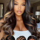 KLAIYI Bye Bye Knots Glueless Wig Human Hair 13x4 Balayage Highlight 3D Body Wave Precut Lace Front Wig with Baby Hair Black Mix Blonde Brown Pre Plucked Pre Bleached Knots Wig 30S Easy to Wear 26Inch