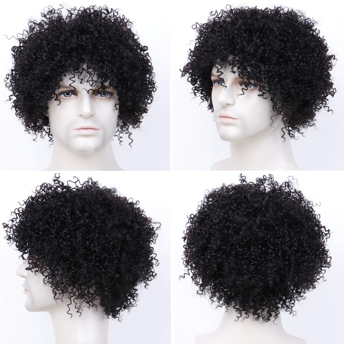 BECUS 8 Inch Afro Wig for Black men Short Kinky Curly Human Hair Wigs for Black Men Short African American Male Afro Wig (Natural Spiral Black #1B)