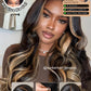 Sunber Butterscotch Highlights Brown with Free Face Framing Bangs Wig Pre Cut 7x5 Bye Bye Knots Lace Loose Wave Glueless Wigs 150% Density Pre Plucked Pre Bleached Knots 150% Density 24Inch Put On Wig