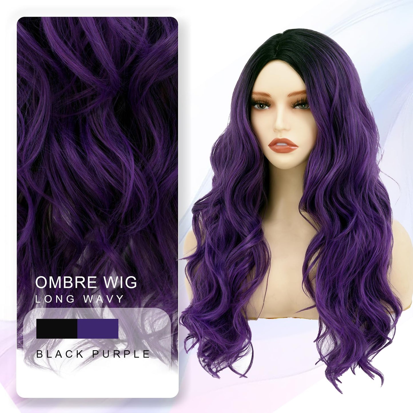 Sabosi Purple wig Long Wavy Wigs for Women 26 Inch Middle Part Curly Wavy Wig Natural Looking Synthetic Heat Resistant Fiber Wig for Daily Party Use