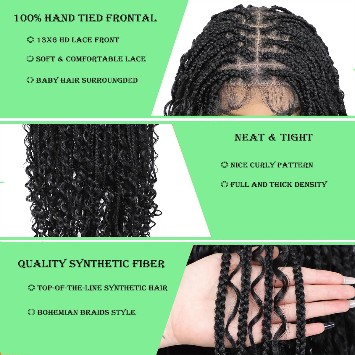 URUNIK Boho Knotless Braided Wigs for Black Women Bohemian Box Braided Wigs With Baby Hair Synthetic Boho Braid Lace Front Wig Natural Black(Natural Black, 13x6 Boho Braided Wig 36 Inch)