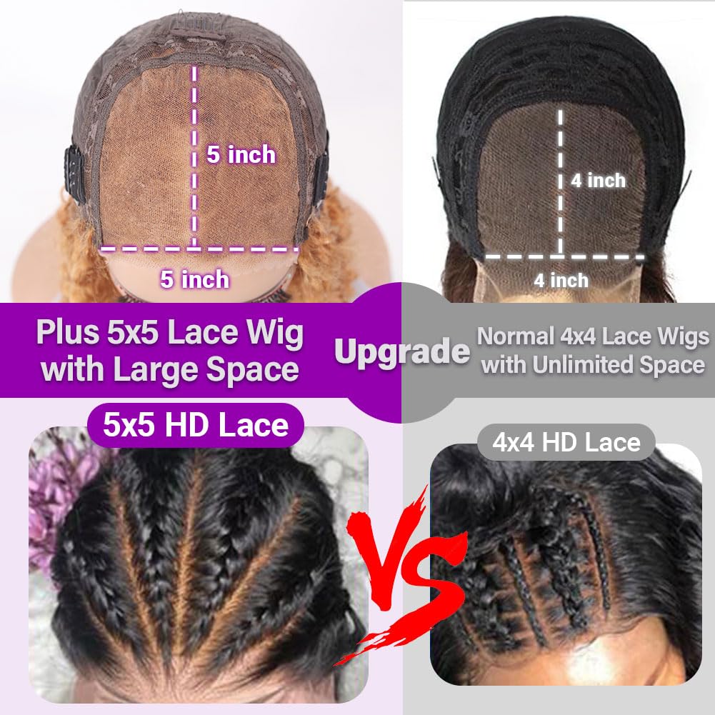 UCUVIC Wear And Go Glueless Wigs Human Hair Pre Plucked Pre Cut Curly 5x5 Deep Wave Bob Wig Human Hair Lace Front Closure Wigs For Black Women 200 Density Curly Wig Glueless Honey Blonde 18 Inch