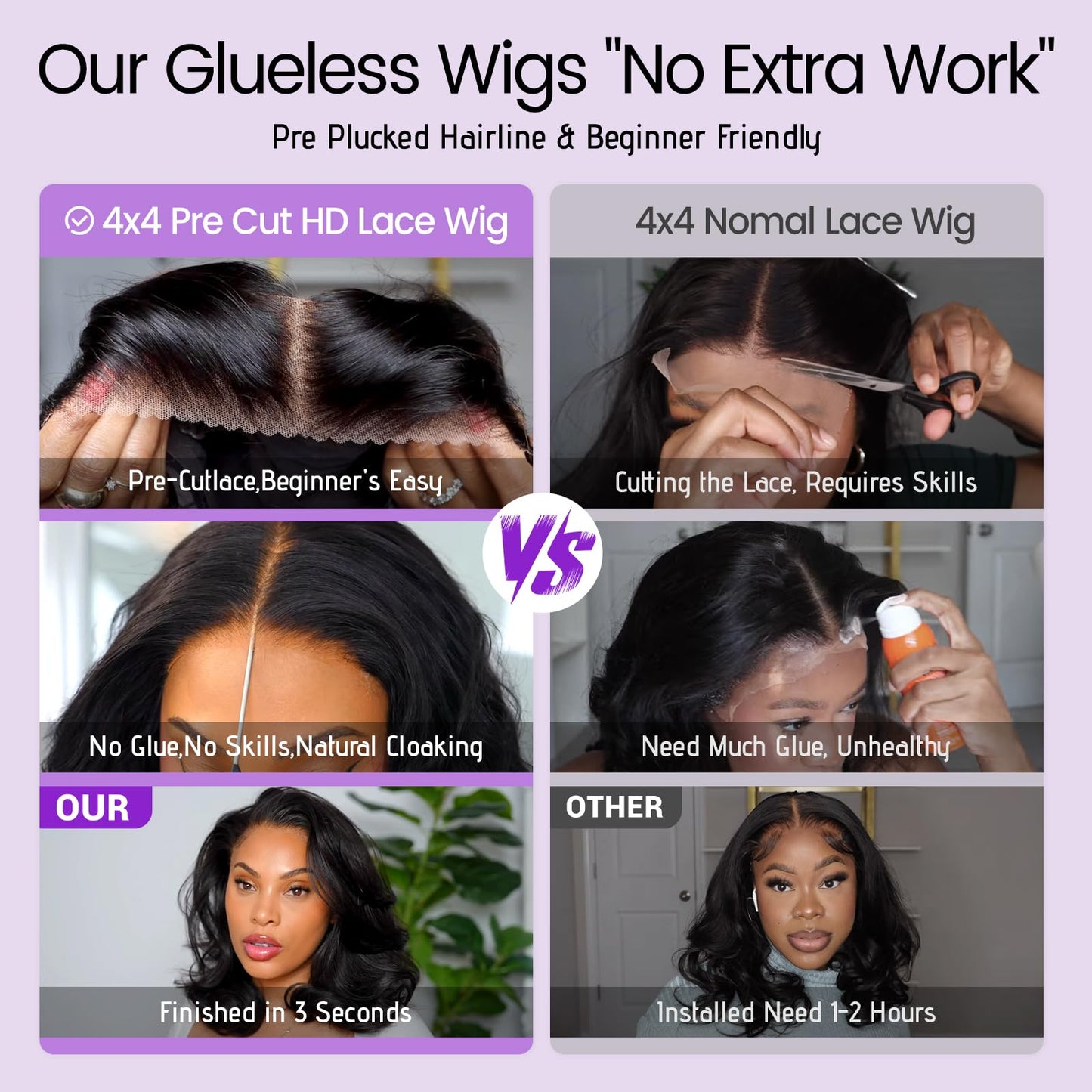 UVVUVV Bob Wig Human Hair Glueless Wigs Human Hair Pre Plucked Pre Cut 180% Density 4x4 HD Lace Closure Body Wave Bob Wigs for Black Women 8 Inch (4x4 Body Wave, 8 Inch)