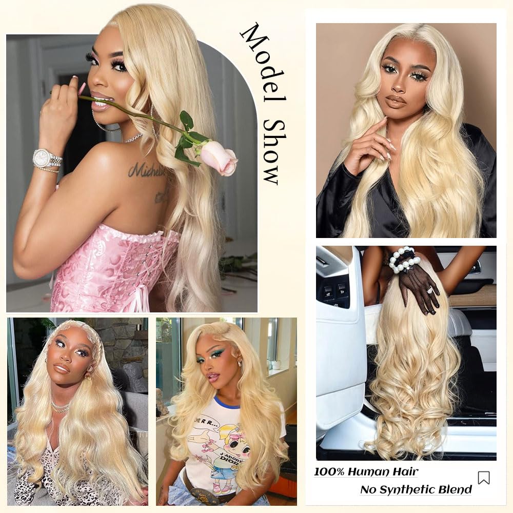 Femca 38 Inch 613 Lace Front Wig Human Hair 200 Density 13x6 Blonde Wig Human Hair 613 Transparent Body Wave Lace Front Wigs Human Hair Minimal Shedding Easily Stained No Tangle