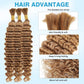 Blonde Human Braiding Hair Deep Water Wave Bulk Human Hair 150g 22 Inch Color 27 Curly Human Hair for Boho Braids Hair Extensions No Weft 3 Braids Per Pack Wet and Wavy