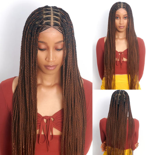 Wow Braids Box Braid Wig - Knotless Braided Wigs for Black women, with 360 glueless Full Swiss Lace Cap, & Human Baby Hair Frontal, Synthetic Long Neat African Handmade Braiding - 36 inch/Brown
