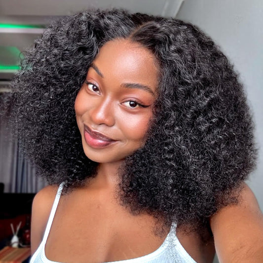 Hihmarm Curly Bob Wig Human Hair 13x6 HD Transparent Lace Kinky Curly Front Wigs Human Hair Pre Plucked Short Bob Wigs for Black Women Glueless Wig 180 Density Natural Black 12 Inch