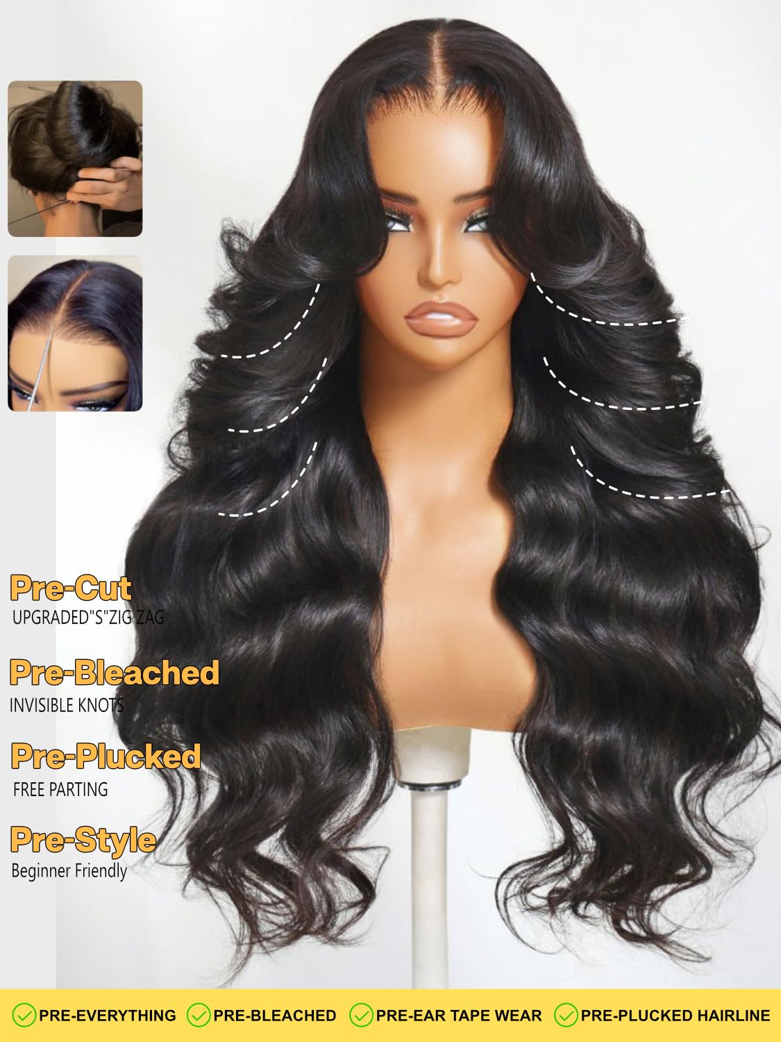 Sunber 13x4 HD Lace Loose Wave Human Hair with Drawstring Wig Upgrade 3D Cap Bye Bye Knots Pre Cut13X4 Lace Front Put On and Go 3S Wear Glueless Wigs Pre Plucked Pre Bleached Invisible Knots 16Inch