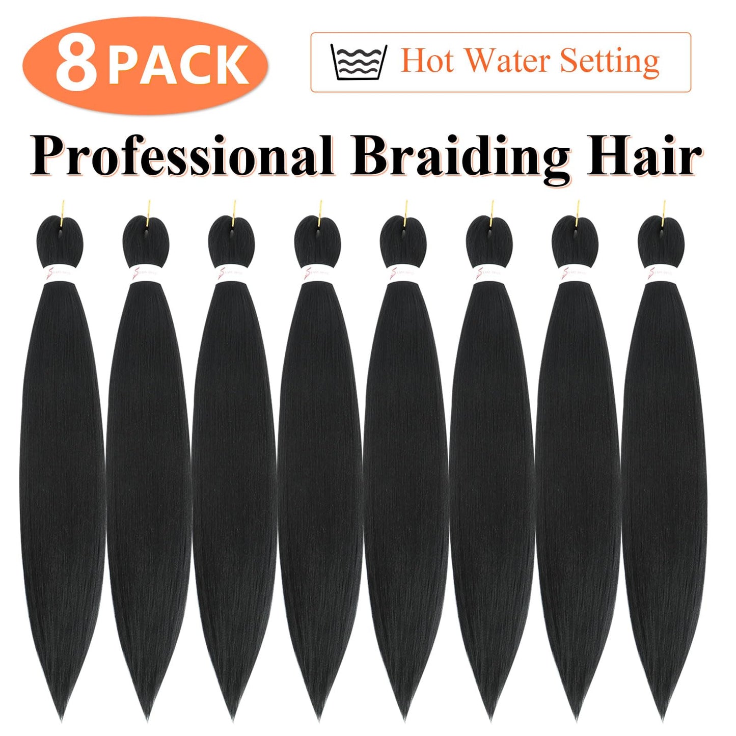 Kids Braiding Hair 14Inch 8 Packs Pre Stretched Braiding Hair for Braiding Twist Hair Ez Braids Synthetic Hair Extensions for Crochet Box Braids Hot Water Setting Soft Yaki Texture(14Inch, 1B)