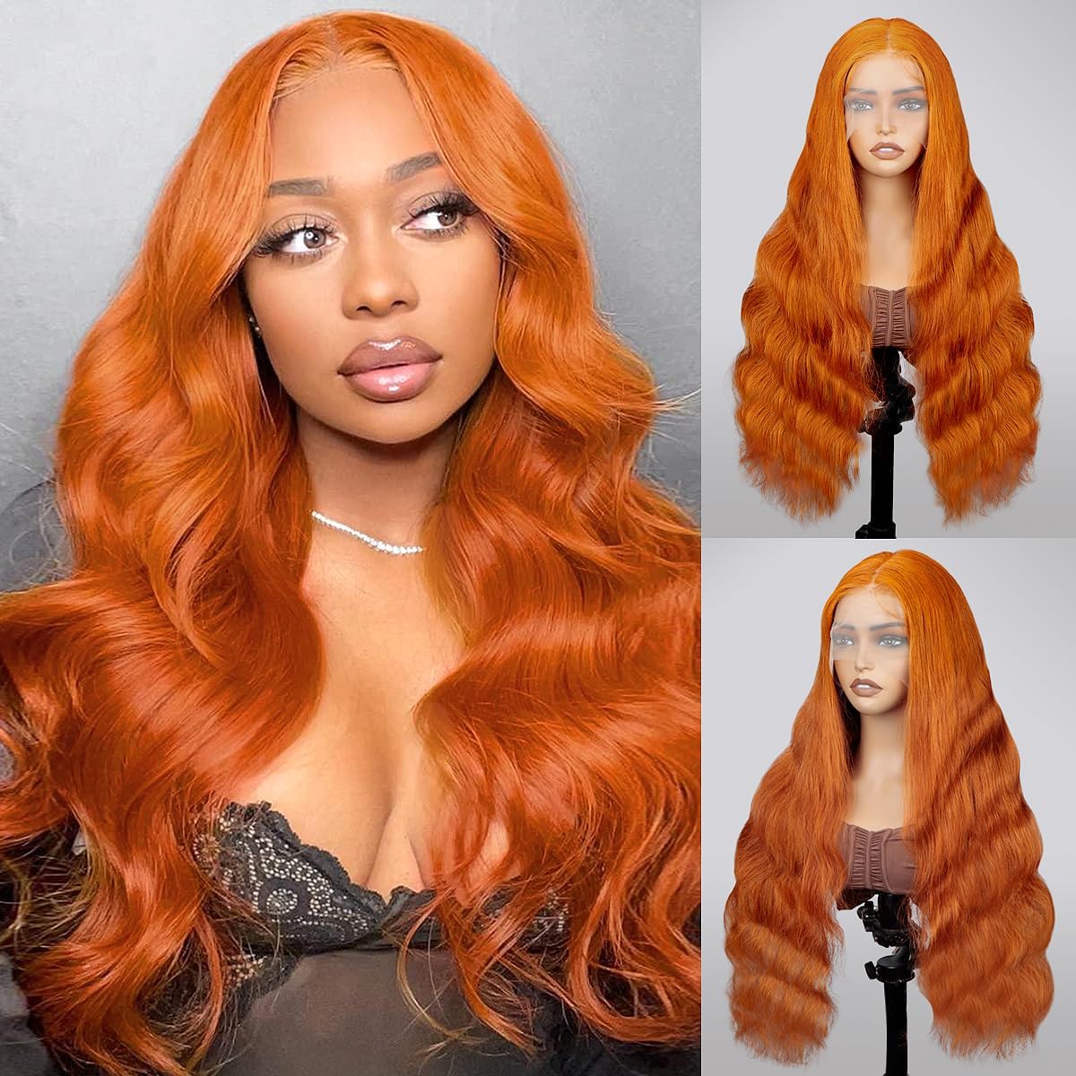 QZOQZO Ginger Lace Front Wigs Human Hair Body Wave 13x4 Transparent HD Lace Frontal Wigs Pre Plucked with Baby Hair for Black Women Human Hair Glueless Colored Wigs 30 inch