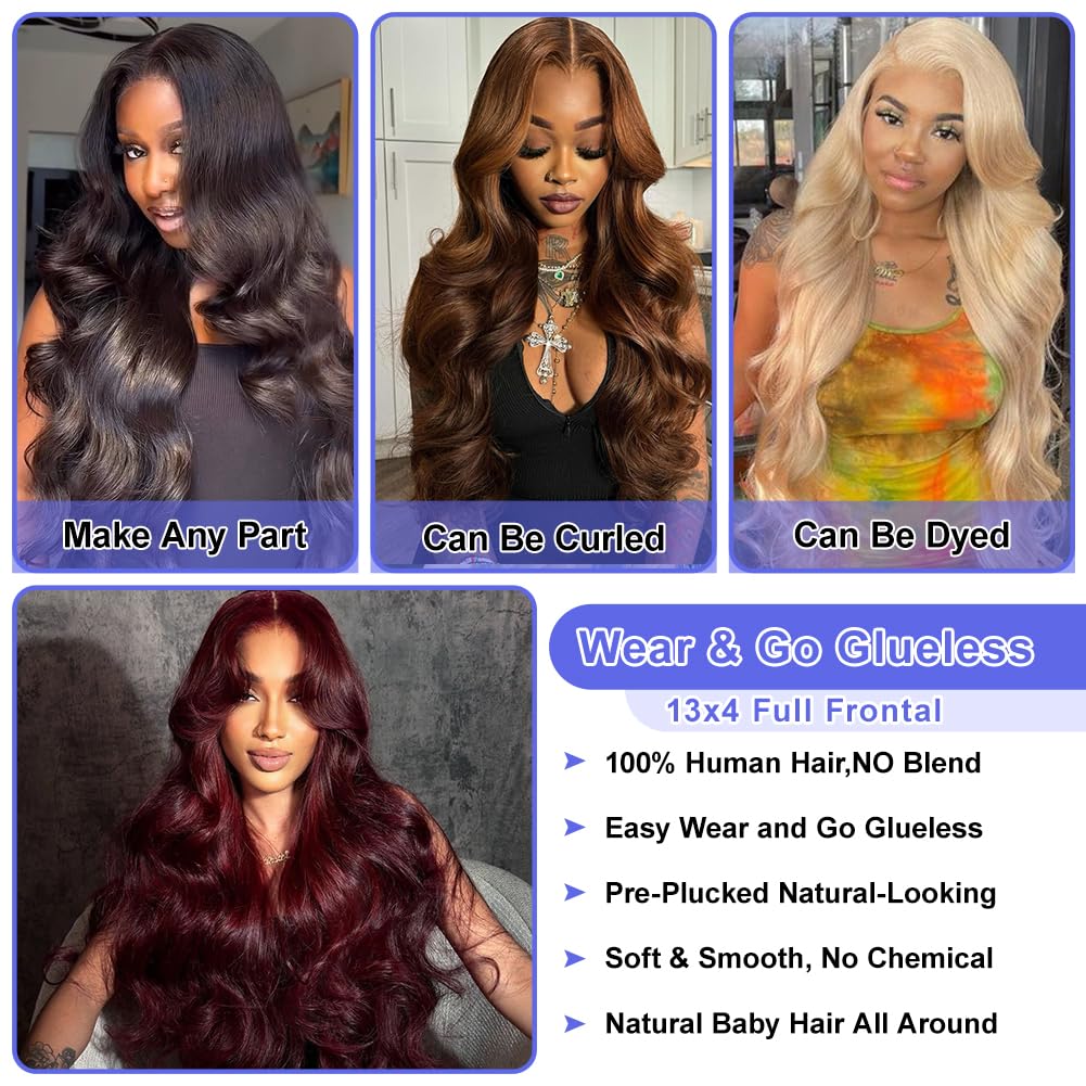 FASCARA 13x4 HD Transparent Lace Front Wigs Human hair Pre Plucked 180 Density Brazilian Body Wave Frontal Wigs Human Hair with Baby Hair Natural Hairline Natural Black Color 24 Inch