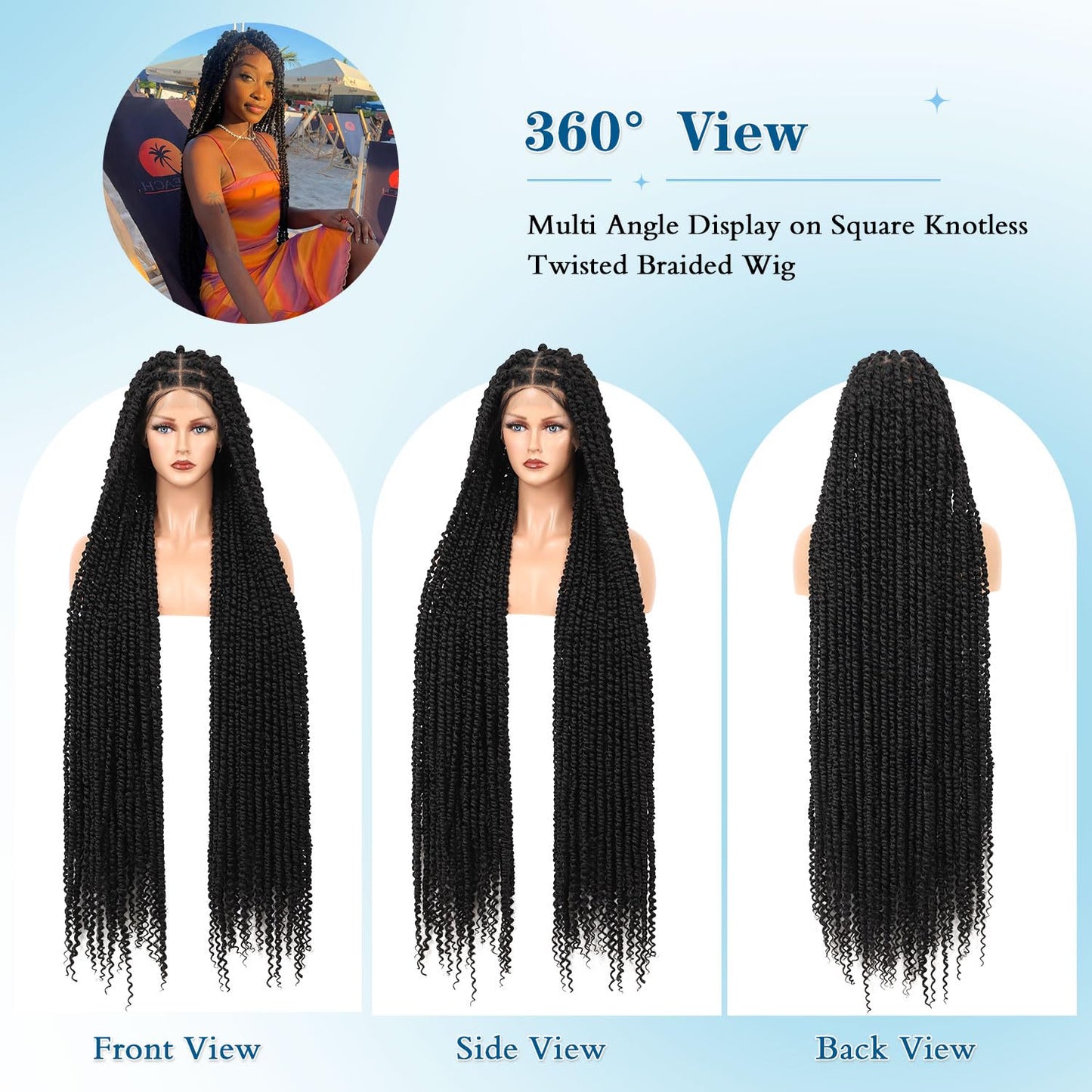 Olymei 46" Lace Front Twist Braided Wigs for Black Women Knotless Braided WigsTwisted Braided Lace Front Wigs with Baby Hair Full Double Lace Twist Braided WigsTwist Braid Wig,Black Full Double Lace