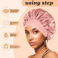 4PCS Silk Satin Bonnets for Black Women & Men - Elastic Wide Band Hair Wrap Cap for Curly Hair - Shower Cap for Sleeping (Blush Pink，Black, Peacock Blue, Purple)