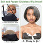 HANASCC 8" Glueless Straight Bob Salt and Pepper Wigs Human Hair Pre Plucked Gray Human Hair Wigs Short Pixie Cut Bob Wig Pre Cut 5x5 Closure HD Transparent Grey Lace Front Wigs for Women